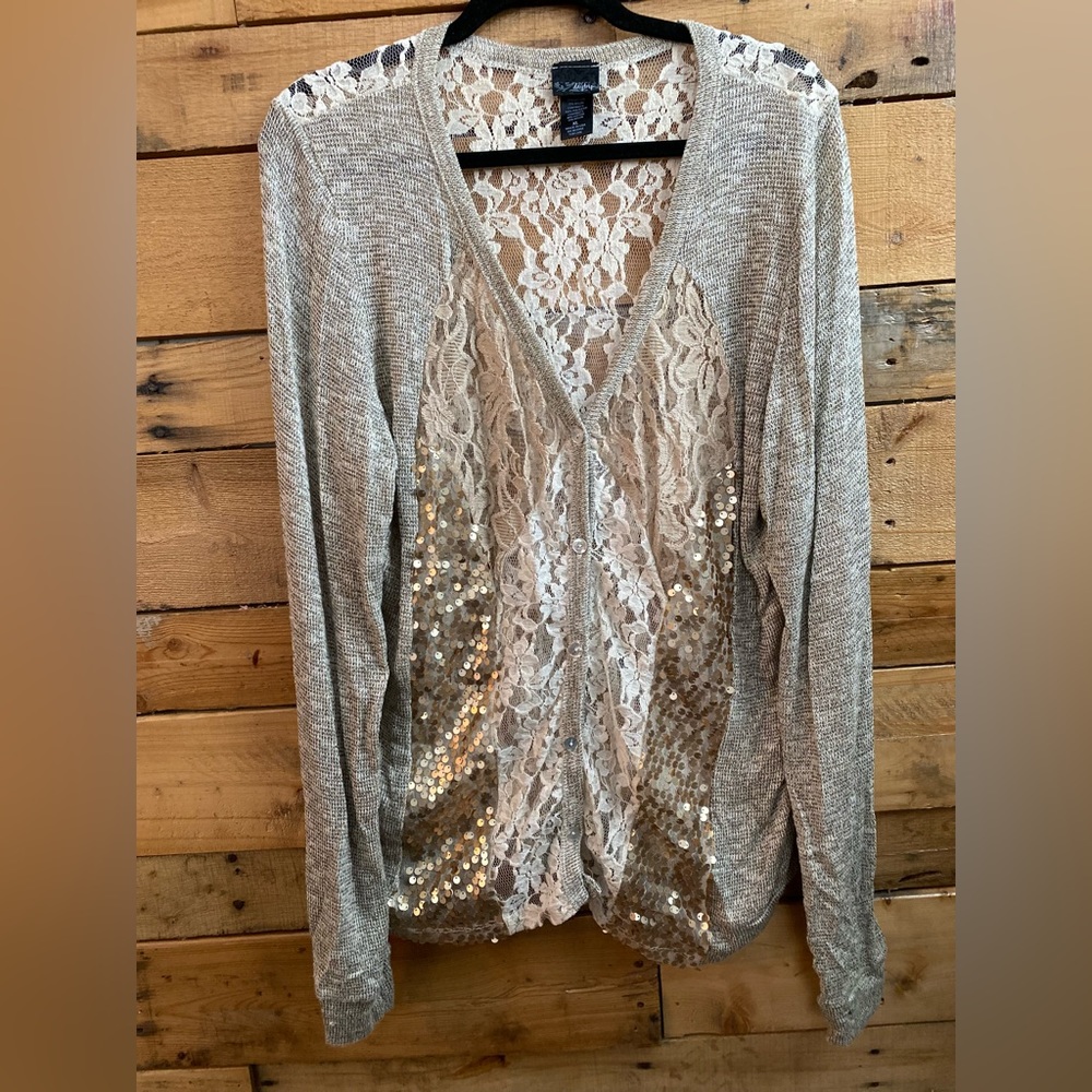 Daytrip Lace and Sequin Cardigan EUC